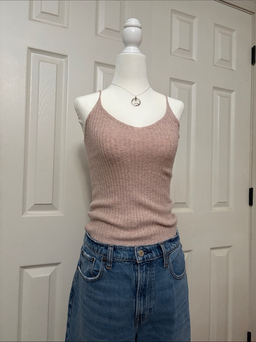 American Eagle Ribbed Knit Cami Tank Top - Light pink